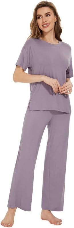 WiWi Bamboo Viscose Pajamas for Women Super Soft Cooling Loungewear Short Sleeve Tops and Long Pants Sleepwear S-XXL - Image 4