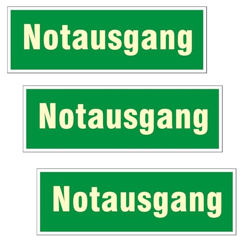 Luimode 3st Notausgang Schild | extra langnachleuchtend | PVC selbstklebend 300 * 100mm Protecticure Fluchtwegschild PVC Rettungszeichen/Rettungsschild/nachleuchtend