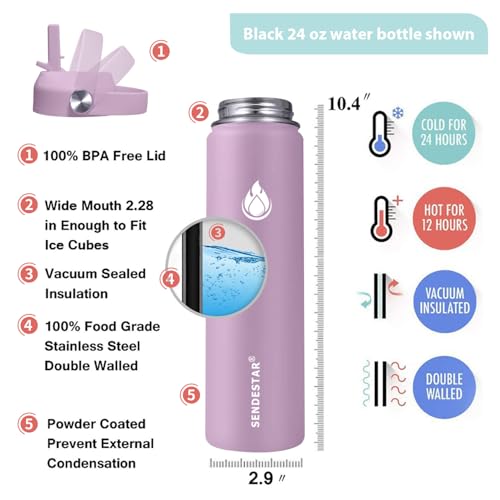 Image of SENDESTAR Water Bottle Insulated Water Bottle 24 oz with Straw Lid Spout Lid Auto Flip Straw Top Cap for men and women