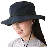 [DreamHats] 帽子 撥水 サファリハット レディース メンズ 春 夏 uv 折りたたみ uvカット帽子 100% 大きいサイズ 大きめ つば広 頭 大きい 海 日よけ ビーチハット 2way 撥水加工 風で飛ばない帽子 軽量 アウトドア ハット 登山 洗える 紐 Lサイズ(60cm),ネイビー×ブラック