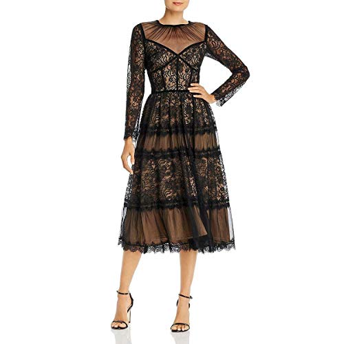 Tadashi Shoji Women's l/s All-Over lace Dress, Black/Nude, 10
