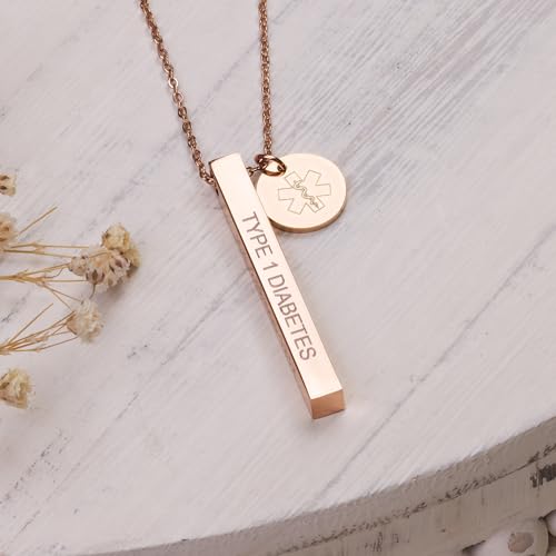 Medical Alert ID Necklace for Women, Customizable Medic Alert Jewelry,18k Gold, Rose Gold, Silver, Personalized Engraving, Hypoallergenic, Waterproof, Includes Gift Box & Medical ID Wallet Card3