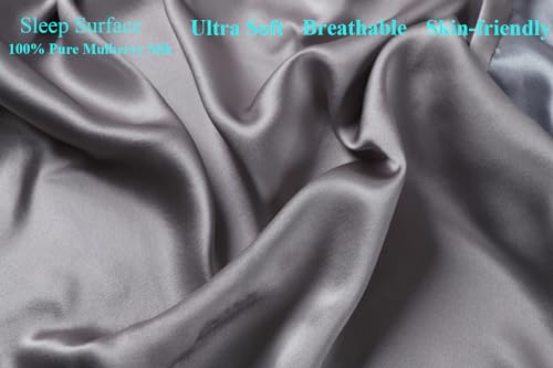 Image of Silk Bassinet Sheet 17 inch x 33 inch Surface (100% Pure Mulberry Silk) - 4 inch Deep Pocket (Satin)- 19 Momme 6A High-Grade Fibers for Baby Hair for Hourglass, Oval,Rectangle Pads /Mattress Grey