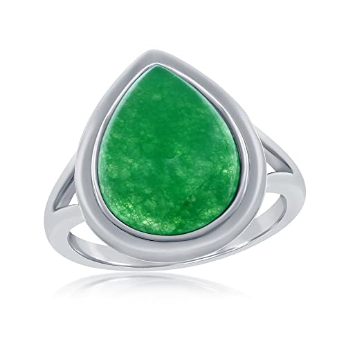 Silvadi Sterling Silver Jade Statement Ring - Natural Jade Pear