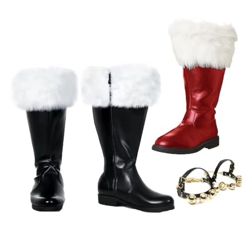 YUMALI Cosplay Santa Claus Stiefel Mit 1 Paar Metallglocke Plüsch...