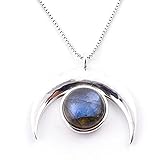 Las dimensiones de la Luna son 21 mm x 25 mm y el diámetro de la piedra es 10 mm.La cadena es de 45 cm. Producto artesano, hecho a mano.