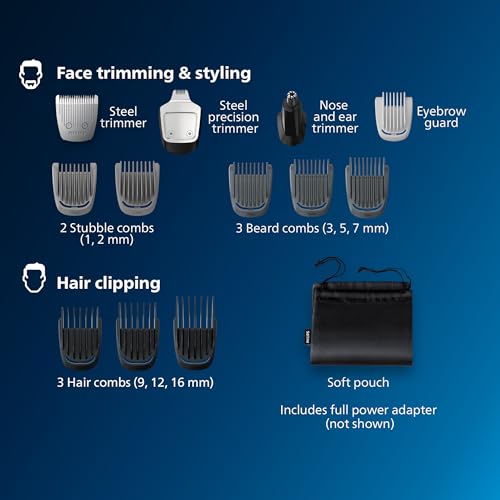 Image of Norelco Philips Multigroom 3000 Series,All-in-One Trimmer,Beard Trimmer and Hair Clipper,15-Piece Men's Grooming Kit for Head,Beard,Face,Nose,Ears,No Blade Oil Needed,Soft Pouch,MG3770 /40,(Pack of 2)