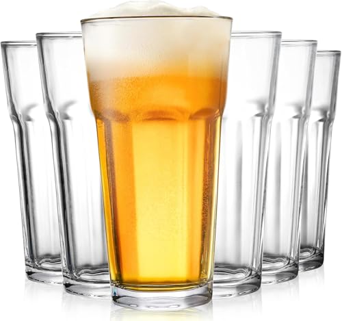 Image of 400 ML Highball Glass Set of 6 Large Drinking Glasses Heavy Base Tumblers for Water, Juice and Cocktails, Iced Tea, Milkshake, Coke,Home, Everyday Use-Dishwasher Safe (Tall 400 ML, Set of 6)