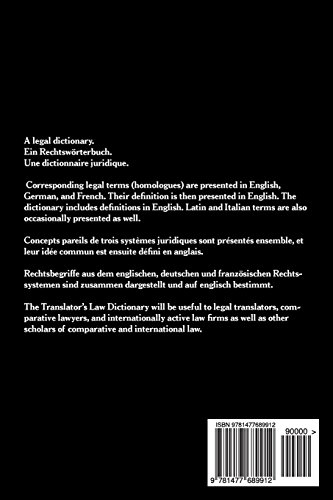 Translator's Law Dictionary: English – Deutsch – Francais (With Notions In Latin And Italian) (Quizmaster Common Law For German And European Jurists) #TOP1