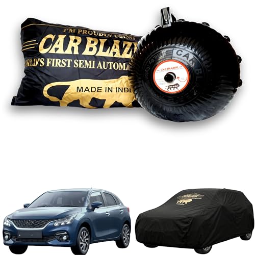 Image of CARBLAZER Portable & Semi-Automatic Full Body Car Covers: Heavy Duty Device| Anti-Theft| Dust & Scratch Proof | Water & Wind Resistant|Custom Fit| Dual-Side Cover, Compatible for Maruti Suzuki Baleno
