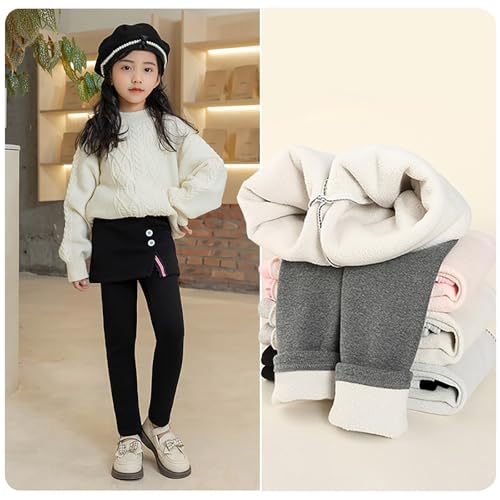 Girls Fleece Lined Leggings with Skirt Thermal Tight High Waist Stretch Winter Pants Christmas Halloween Warm Bottom3
