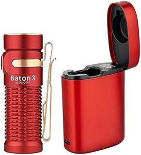 OLIGHT Baton 3 Premium Edition Pocket Torch 1200 Lumens LED Powerful Mini Torches LED Reachargeable Small Flashlight Compact EDC Pocket Lights, with Charging Box (Red)