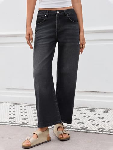 Barrel Jeans for Women Trendy Stretchy Mid Waist Wide Leg Cropped Denim Pants Boyfriend Baggy Jeans with Pockets4