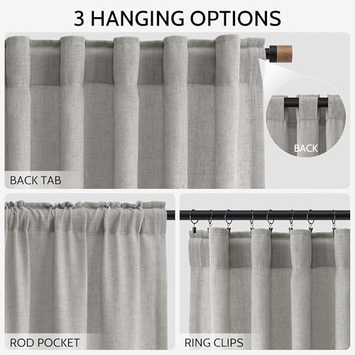 Image of Nanspring Extra Long Linen Curtains 102 Inch for Living Room Light Grey