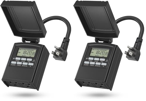 Image of BN-LINK 7 Day Outdoor Heavy Duty Digital Programmable Timer, Outdoor Timer Outlet Waterproof, 2 Grounded Electrical Outlets for Christmas Lights, 15A 1 /2HP,ETL Listed (Pack of 2)