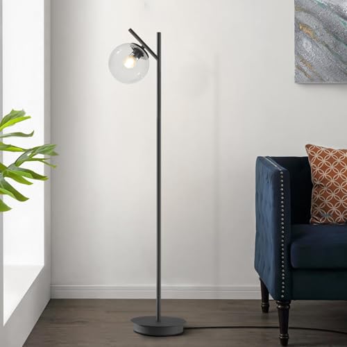 Image of Modern Black Floor Lamps for Living Room Industrial Clear Globe Tall Standing Lamp Mid Century Freestanding Lamps Vintage Metal Floor Lamp for Bedroom Office
