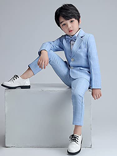 Image of LOLANTA Boys Suit Wedding Ring Bearer Outfit Kids Formal Wear Dress Clothes | Boy 3-Piece Plaid Suits, Sport Coat Blazer and Pants Set with Adjustable Bow Tie, Gentleman Birthday Party Graduation Outfits