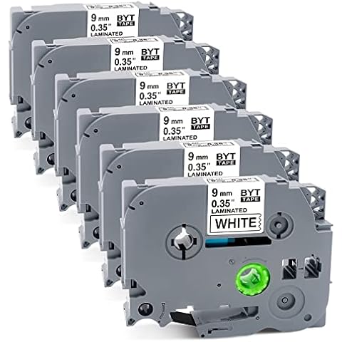 Compatible for Brother P Touch TZ Tape 9mm 0.35" Laminated White Tape TZe-221 Tze221 TZ-221 Label Tape for Brother Ptouch Label Maker PT-D200 PT-D400 PT-D600 PT-H110, Black on White, 6-Pack Cover