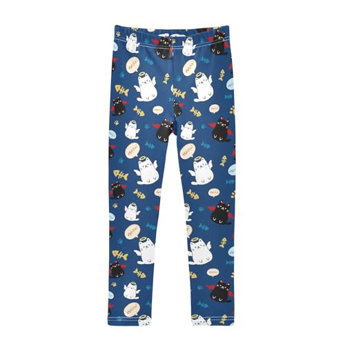 Cute Angle and Evil Cats Navy Girls Leggings Soft Comfortable Athletic Leggings Dancing Pants for 4-10 Years