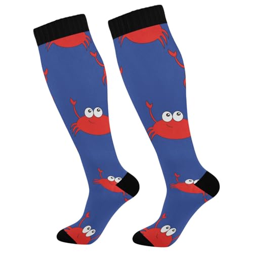 Dussdil Blue Sea Red Crab Compression Socks for Women Men Christmas Circulation Long Knee Socks for Winter Warm Stockings Socks