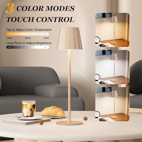 Image of Kakanuo Cordless Table Lamp Rechargeable - Antique White 2 Pack Battery Operated Lamp for Counter, 3 Color Stepless Dimming Wireless Lamp for Dining Kitchen, Outdoor Patio, Touch Control