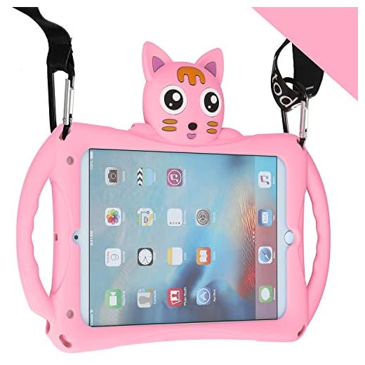 iPad Mini Case for Kids [with Adjustable Shoulder Strap] Etoden Shockproof Silicone Handle Stand Case Cover for iPad Mini / Mini 2 / Mini 3/Mini 4/Mini 5 (Pink)
