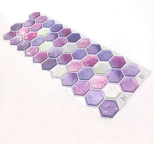 Ancoree Pink Purple Hexagon Tile Stickers for Kitchen Backsplash Bathroom Floor Countertop- Self Adhesive Non-Slip Floor Sticker, Peel & Stick Wall Sticker (C,10pcs)