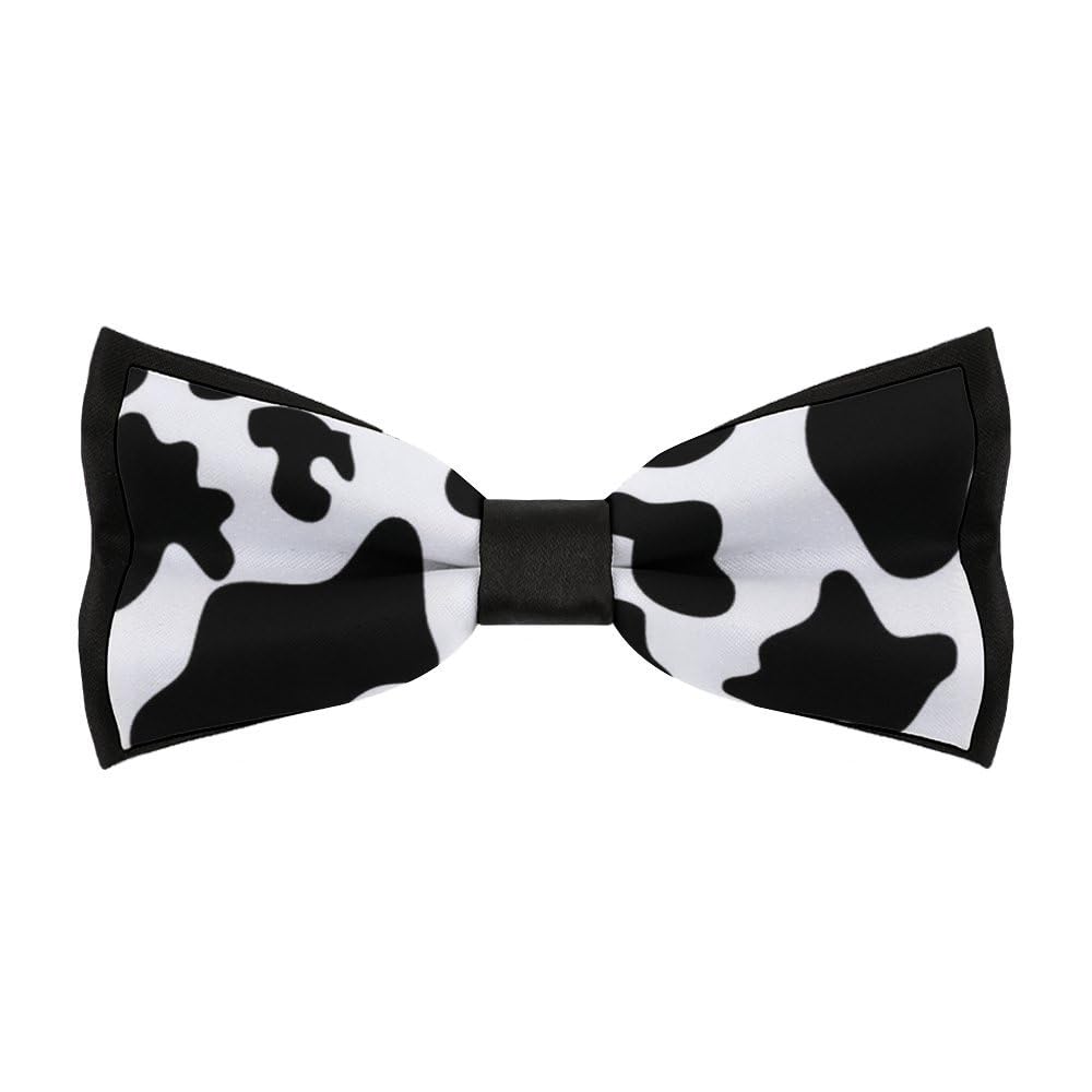 Cmagnifico Men's As Shown Pre-Tied Bow Tie, Black Cow Print Bow Tie, Adjustable Neck Bowtie For Parties