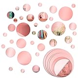 AIMUNOK 66Pcs Rose Pink Circle Mirror Stickers - Polka Dot Funky Aesthetic Self-Adhesive Wall Decals for Bedroom, Living Room, Kitchen & Hallway, Easter Removable Teen Girls Decor