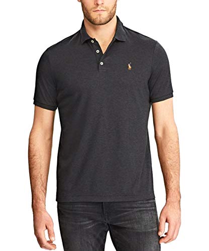 Polo Ralph Lauren Mens Custom Fit Short Sleeves Polo Shirt (Granite Heather/Multi Pony, Medium)