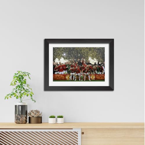 Image of TenorArts Manchester United Champions League Poster UCL 2008 Trophy Celebration Wall Photo Frame Painting with Matt Finished Black Textures (12 inches x 9inches)