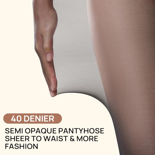MANZI 2 Pairs Sheer Tights for Women 40 Denier T-Crotch Pantyhose Sheer to Waist Tights High Waist Stockings(1 Pair Black + 1 Pair Natural Nude,S/M)4