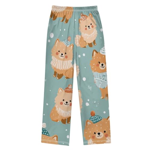 ZZXXB Lovely Pomeranian Snow Print Boys Long Pants Soft Trousers Elastic Waist Kids Lounge Bottoms with Pockets S-XL2