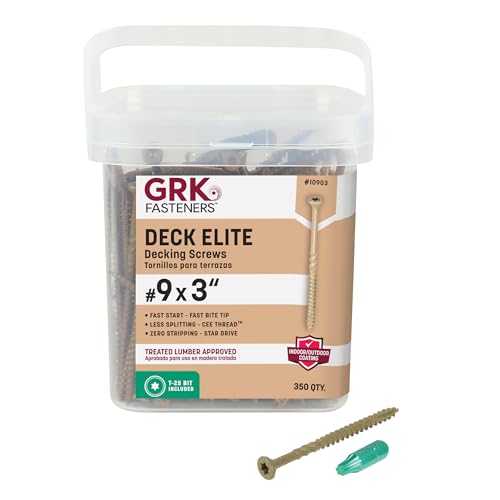 GRK Fasteners Deck Elite Tornillos para madera #9 x 3 pulgadas, 350 piezas, revestimiento resistente a la corrosión, punta Fast Bite, sistema Torx, color tan