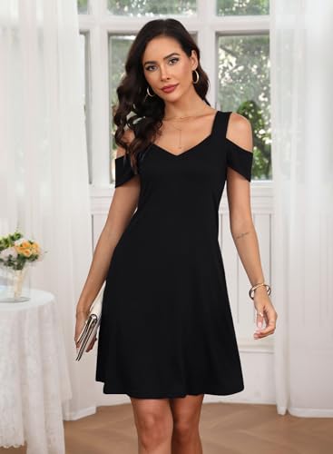 Soesdemo Womens Summer Dress Cold Shoulder V Neck Floral Printed 2024 Fashion Sundress with Pockets3