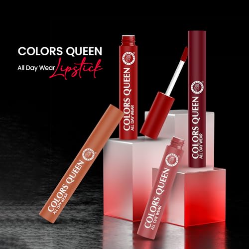 Image of Colors Queen All Day Wear Liquid Lipstick - Pinky Spice, 12g | Highly Pigmented, Long Lasting Matte Lipstick | Smooth One Swipe Application, Lightweight & Non Transfer Liquid Lipstick for Women