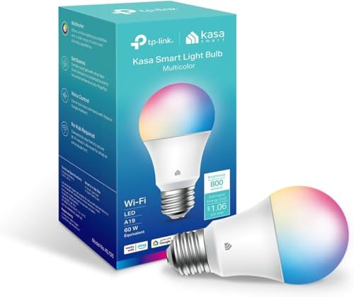 Amazon.ca: Kasa New Smart Bulb, Full Colour Changing Dimmable Smart WiFi Light Bulb Compatible with Alexa and Google Home, A19, 9W 800 Lumens,2.4Ghz only, No Hub Required, 1-Pack (KL125), Multicolour