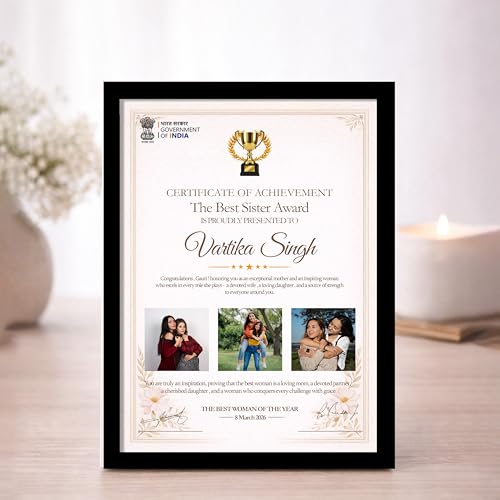 Image of Customized Photo Frame Wall Decor Award, Certificate Gift For Sister Mother Wife Girlfriend and Friend, Personalized Women's Day and Mothers Day Photo Frame Gift For Home Living room Bedroom 23x32 cm