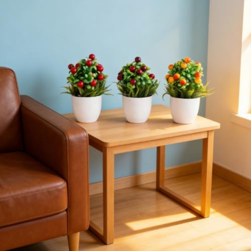 Plante fruitée artificielle rouge vin à 6 branches avec pot esthétique