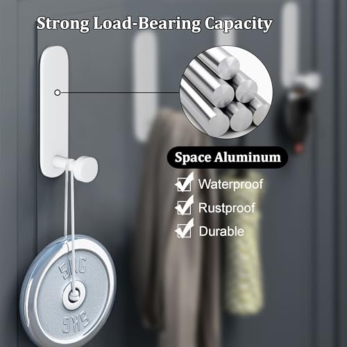 6 Ganci Adesivi In Metallo Per Bagno E Cucina – Appendini Autoadesivi Bianchi In Lega Di Alluminio, Senza Forare, Carico 4-6kg, Impermeabili E Antiruggine, Dimensioni 130×70×23mm - 2