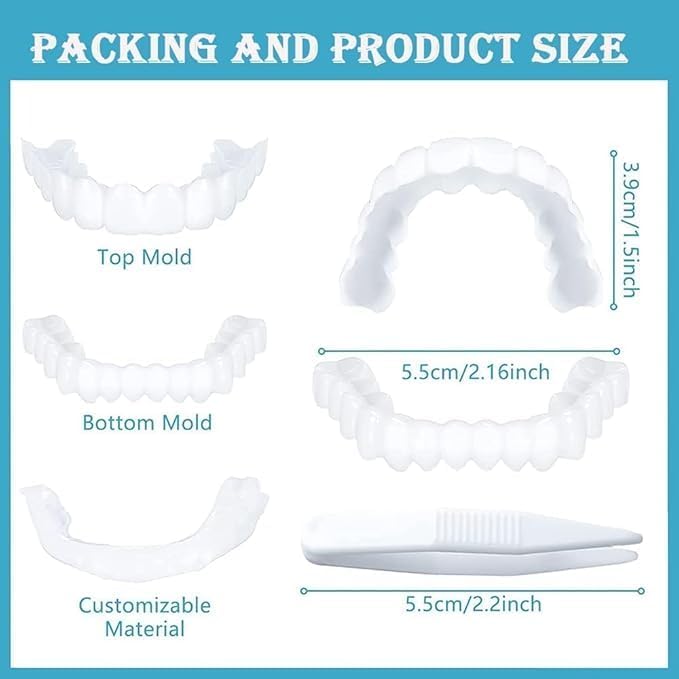 Snap-On Instant Perfect Smile Veneers Comfortable Flex Fit Dentures for Top & Bottom| Tooth Cosmetic Cover Comfort Fit Flex Dentures for White Neat Smile, Pack of 1 2