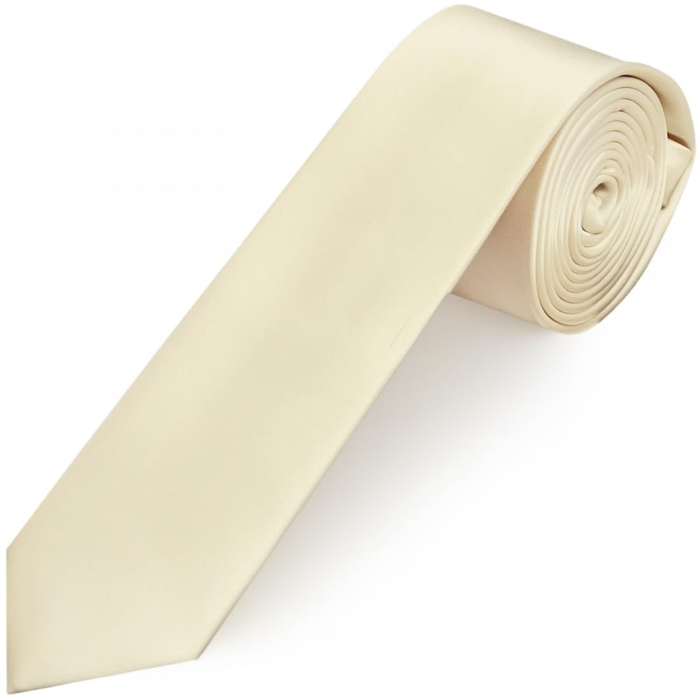 TIES R US Plain Ivory Satin Skinny Men's Tie