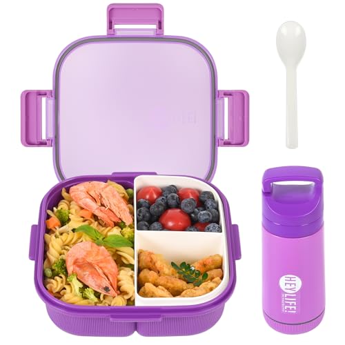 AGREON Bento Lunch Box for Kids & Adults, Purple Kids Lunch Box with Removable Compartments, Water Cup & Utensils, BPA-Free, Leak-Proof, Microwave/Dishwasher Safe