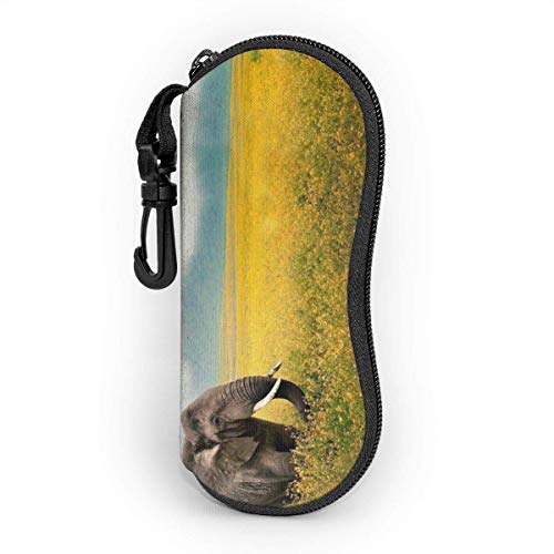 Preisvergleich Produktbild HHJJI Brillenetui mit Karabiner-Elefant im Gartenmuster Neopren-Reißverschluss Sonnenbrille Softcase, Brillenetui für Damen Männer