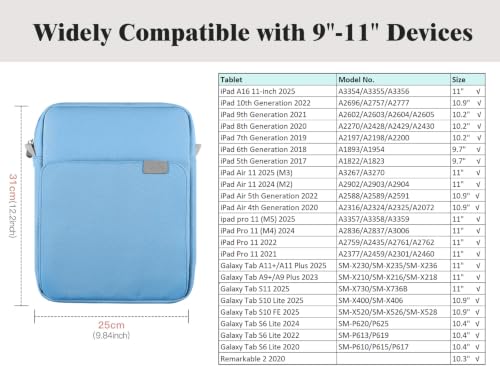 Image of TiMOVO 9-11 inch Tablet Sleeve Bag Carrying Case with Strap, Dusty Blue | Fits iPad A16 11 inch, Pad Air 11 /5th & 4th 10.9 inch, 10th Gen /10.2 inch, Galaxy Tab A11 Plus, Multi-Pocket, Handle, Padded Protection