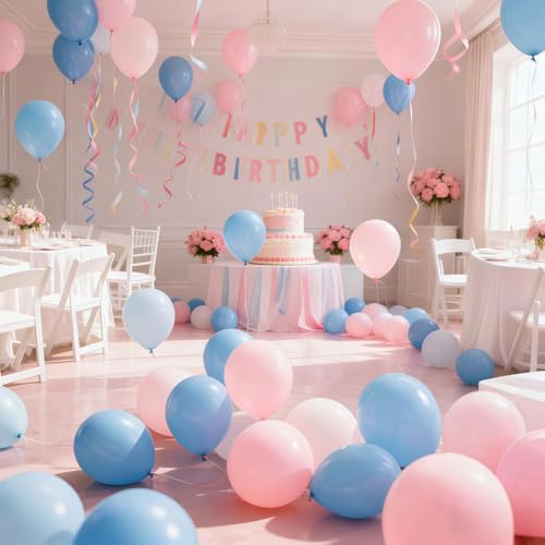Image of 200 Pcs Pink and Blue Balloons 5 Inch Macaron Pastel Blue Pink Latex Small Balloon Garland Arch Kit for Baby Shower Birthday Bridal Shower Wedding Anniversary Gender Reveal Party Decorations