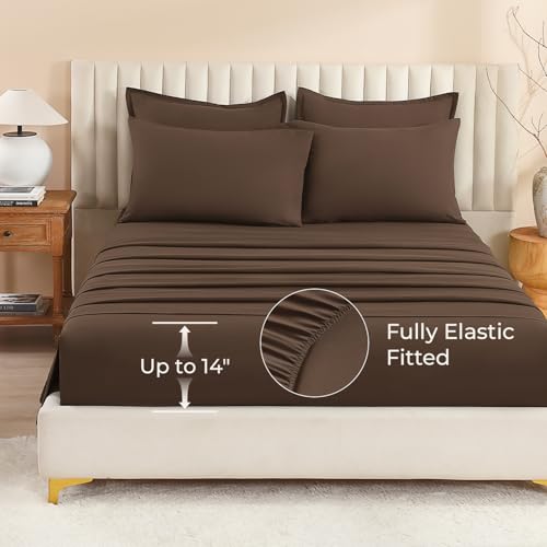 Image of Litanika Super King Plus Comforter Sets Brown - 7 Pieces Bed in a Bag Beddding Sets, Solid Lightweight Bed Set with Comforter, Sheets, Pillowcases & Shams