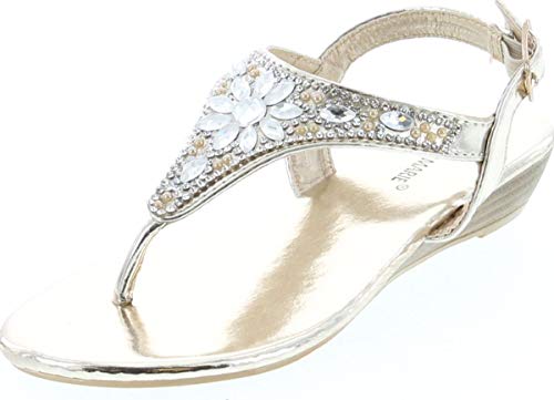 Anna Marie Serena 10K Little Girls Gladiator Floral Rhinestone Low Heel Flat Sandals - Main Image