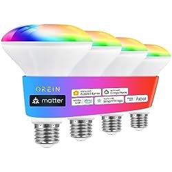 OREiN Matter Smart Light Bulb, BR30 Smart Light Bulbs 650LM 60W, Recessed Color Changing Bulbs RGBTW, Smart Flood Light Bulb Compatible with Alexa, Apple Home, Google Home, SmartThings, 4Pack