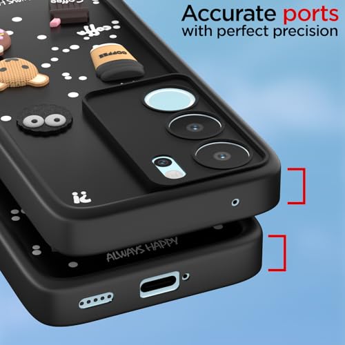 Image of Pikkme Back Cover for Vivo V29 5G / V29 Pro 5G | Cute Fun Cartoon 3D Bear Silicone Full Body Protection Bumper Cover (Black)